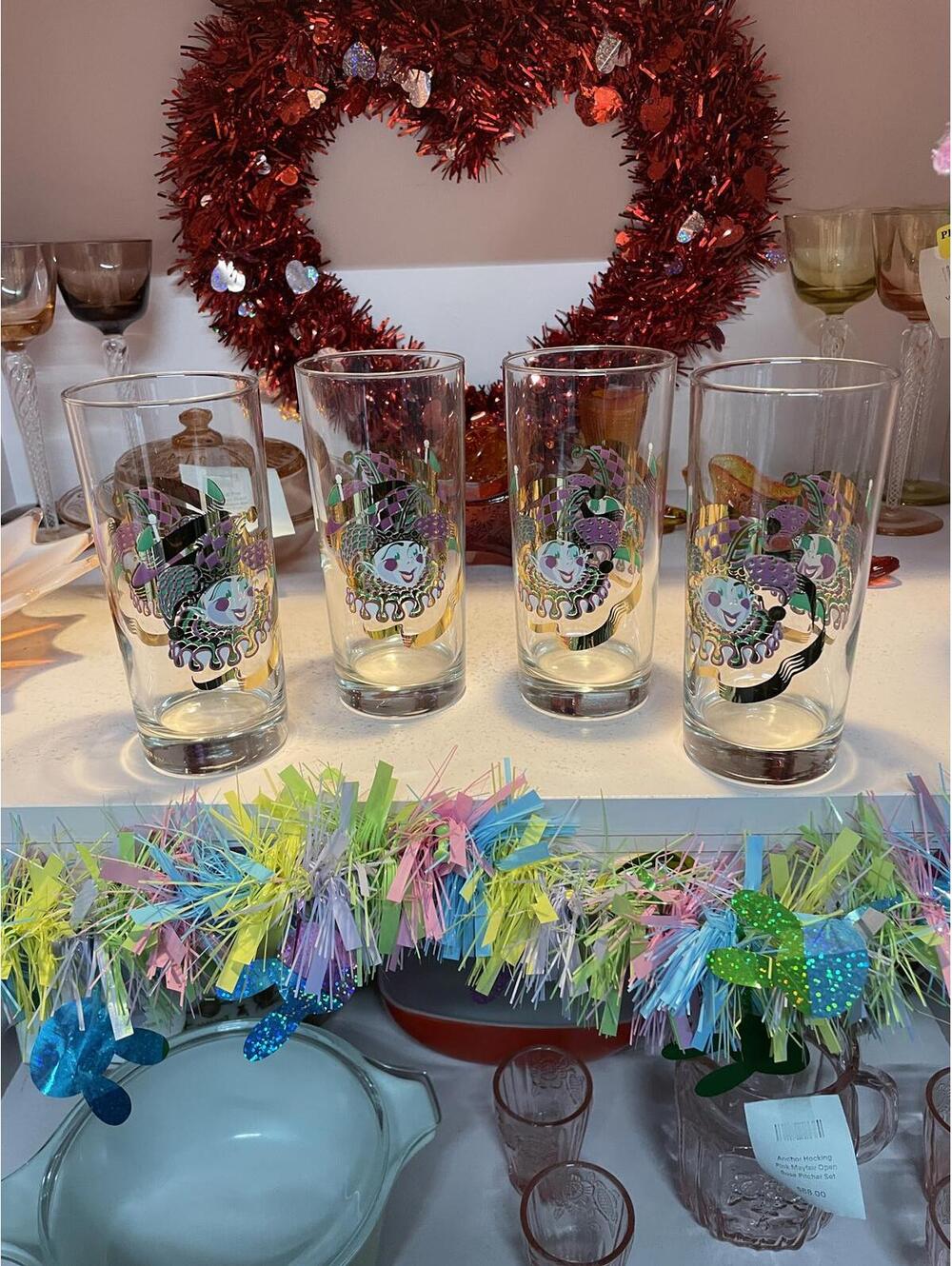 Culver Vintage 22K Gold Mardi Gras Jester Highball Glasses Set of 4